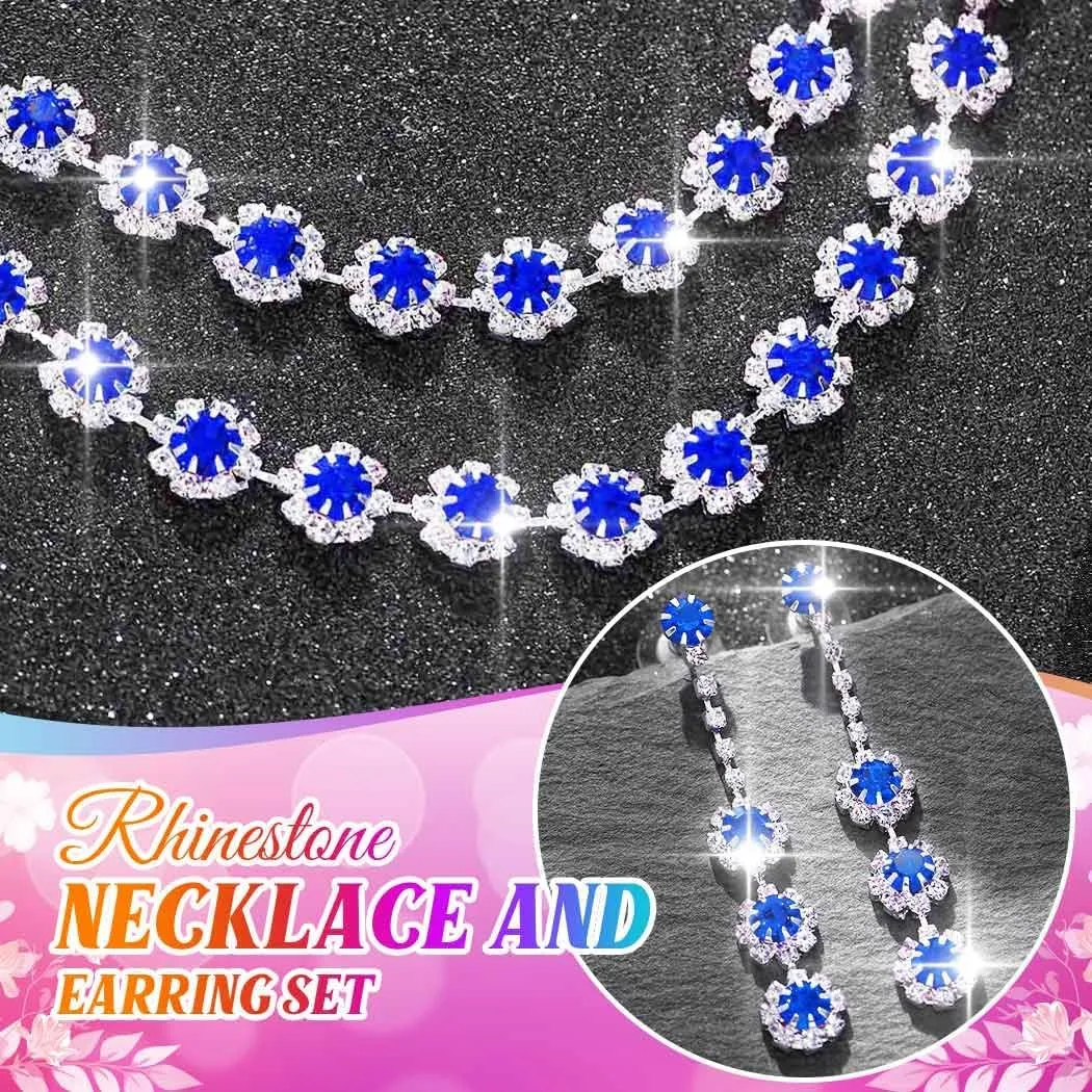 Aukmla Rhinestones Bridal Wedding Jewelry Sets Crystal Layered Choker Necklace Earrings Set Prom Formal Jewelry for Women