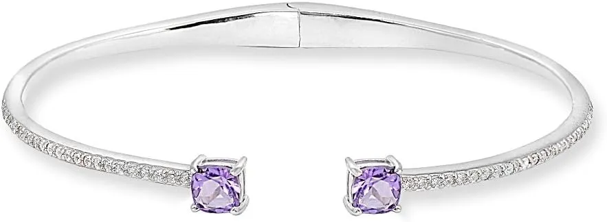 B. BRILLIANT Sterling Silver Genuine, Created Gemstone & Synthetic White Sapphire Cushion-Cut Stackable Cuff Bangle Bracelet
