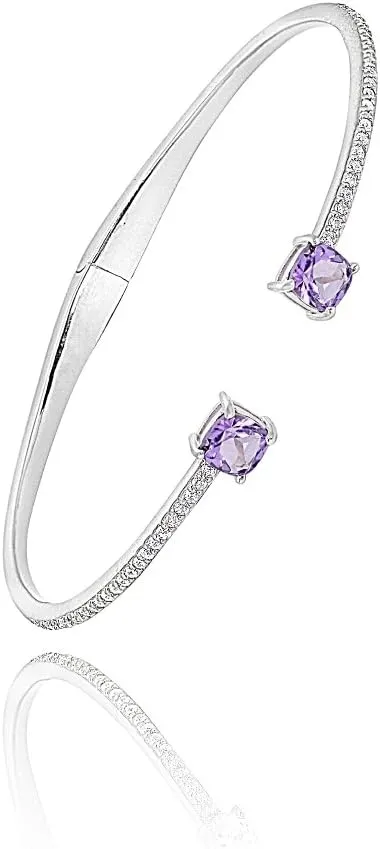 B. BRILLIANT Sterling Silver Genuine, Created Gemstone & Synthetic White Sapphire Cushion-Cut Stackable Cuff Bangle Bracelet