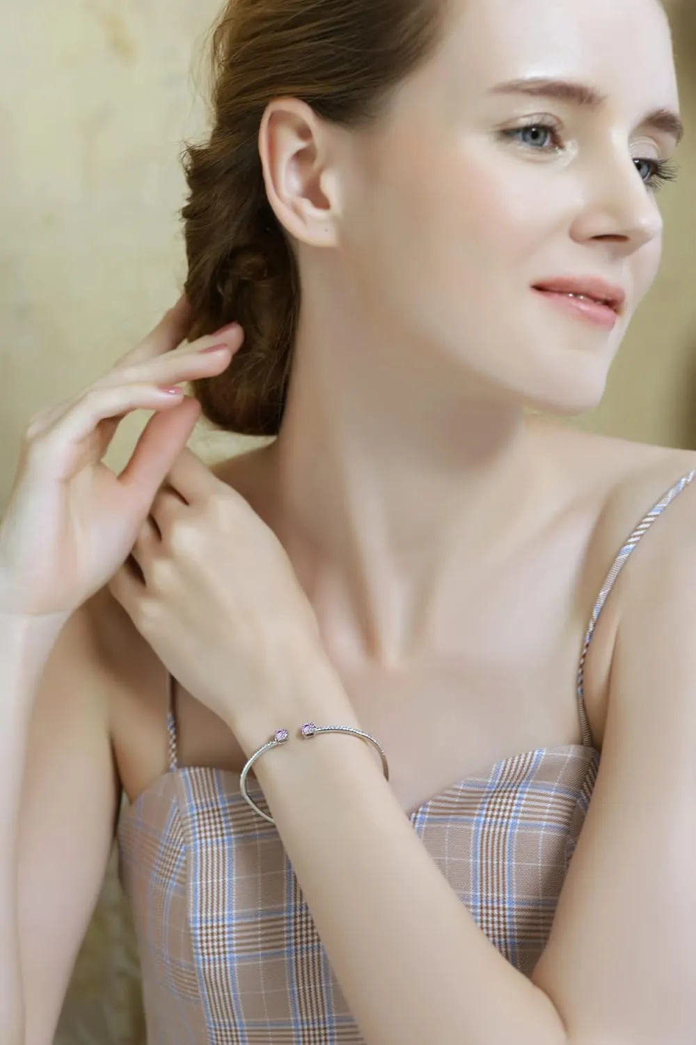 B. BRILLIANT Sterling Silver Genuine, Created Gemstone & Synthetic White Sapphire Cushion-Cut Stackable Cuff Bangle Bracelet