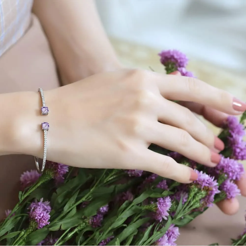 B. BRILLIANT Sterling Silver Genuine, Created Gemstone & Synthetic White Sapphire Cushion-Cut Stackable Cuff Bangle Bracelet
