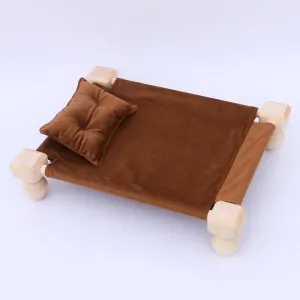 Babymoon Velvet Cover Wooden Bed | Wooden Properties | Pillow | Baby Photoshoot Props | Brown