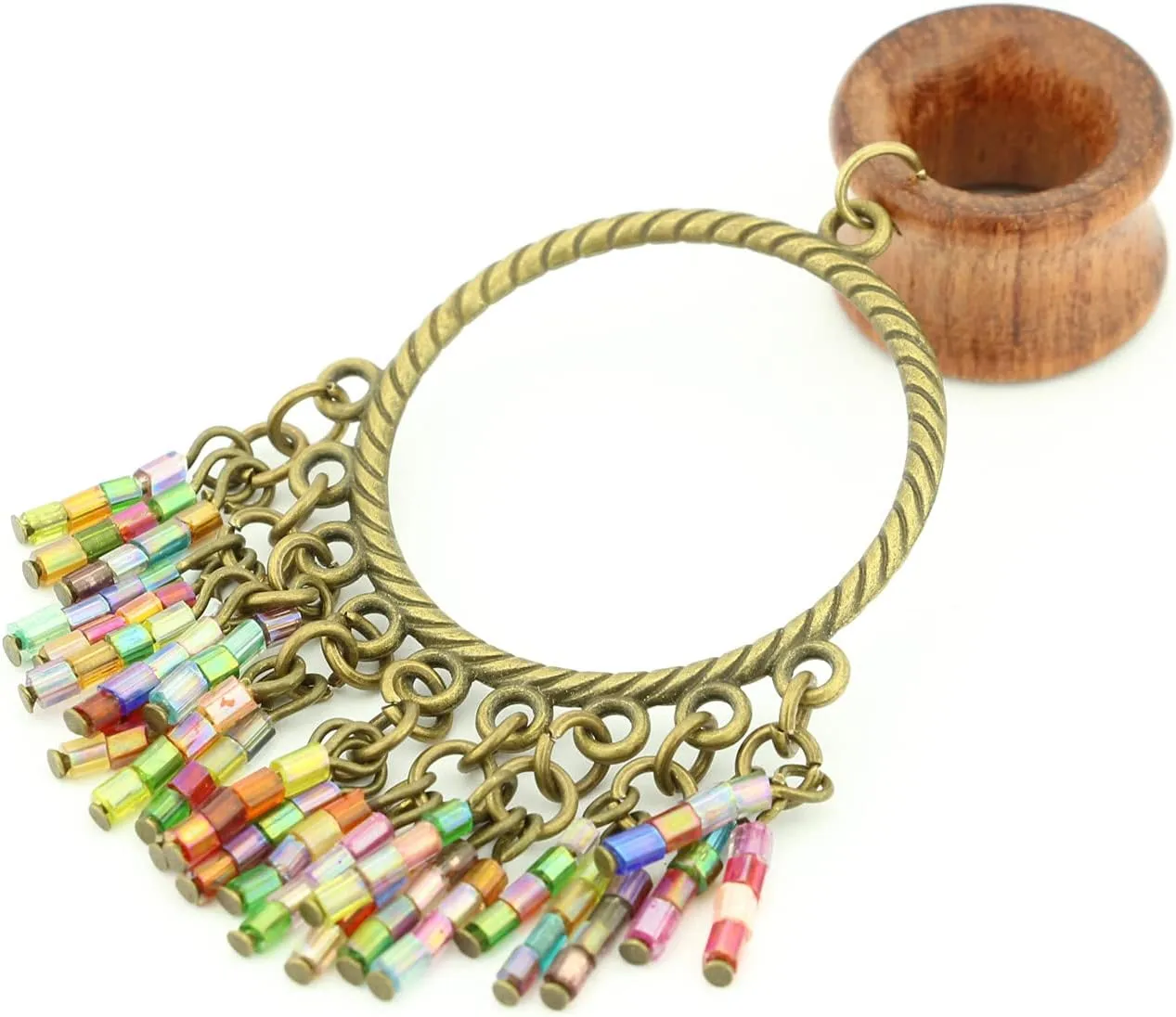 Balala 8mm-22mm Bohemian Beads Tassel Wood Dangle Ear Gauges Piercing Flesh Tunnels Plugs Statement Earrings