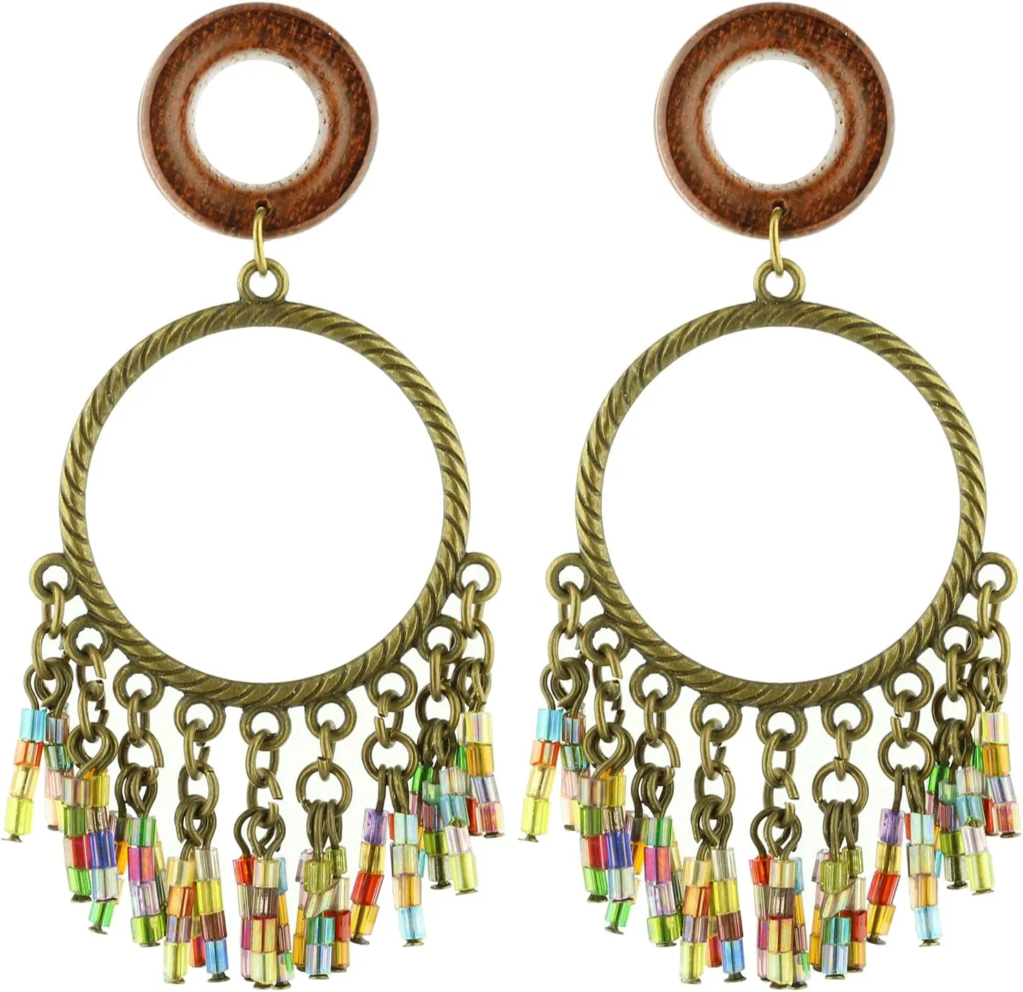 Balala 8mm-22mm Bohemian Beads Tassel Wood Dangle Ear Gauges Piercing Flesh Tunnels Plugs Statement Earrings