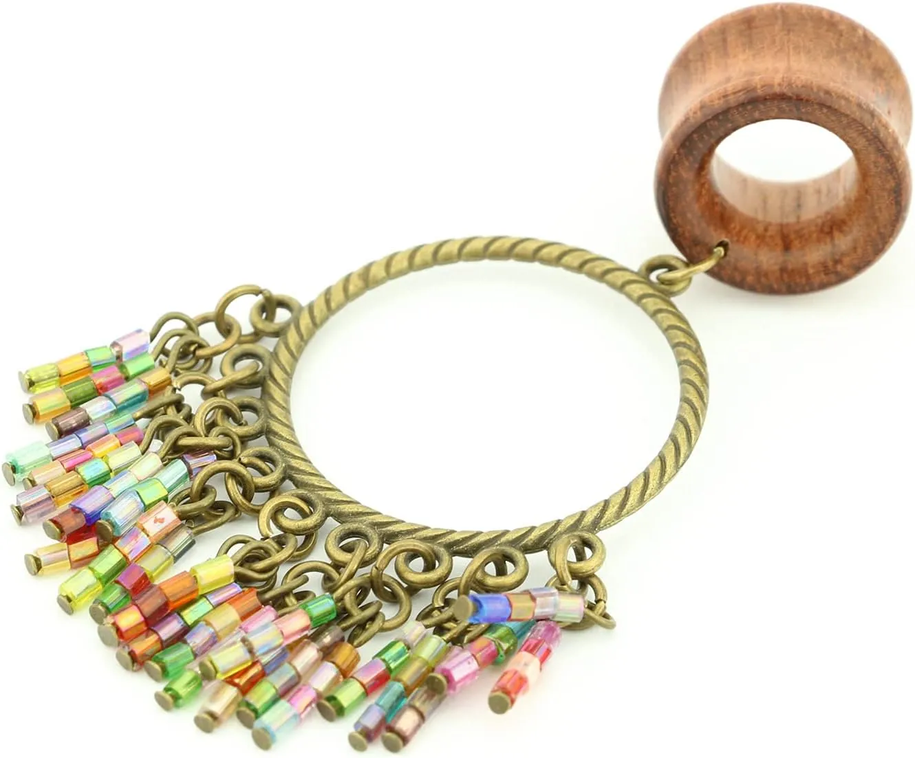 Balala 8mm-22mm Bohemian Beads Tassel Wood Dangle Ear Gauges Piercing Flesh Tunnels Plugs Statement Earrings
