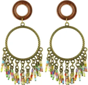 Balala 8mm-22mm Bohemian Beads Tassel Wood Dangle Ear Gauges Piercing Flesh Tunnels Plugs Statement Earrings