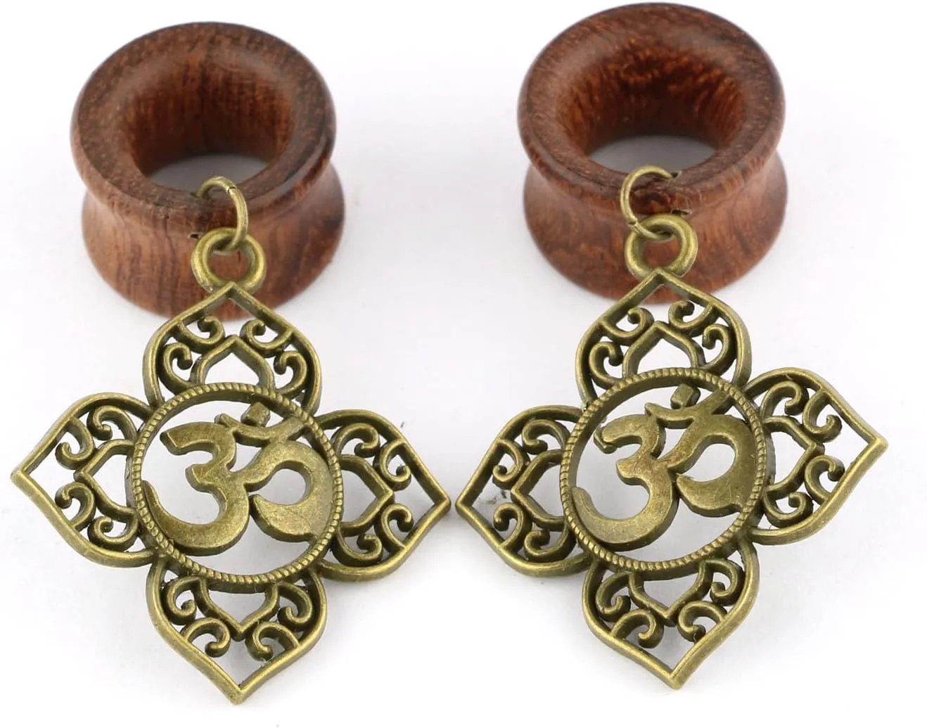 Balala 8mm-22mm Brass Hinduism OM Symbols Dangle Ear Gauge Piercing Tunnels Plugs Statement Earrings