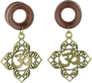 Balala 8mm-22mm Brass Hinduism OM Symbols Dangle Ear Gauge Piercing Tunnels Plugs Statement Earrings
