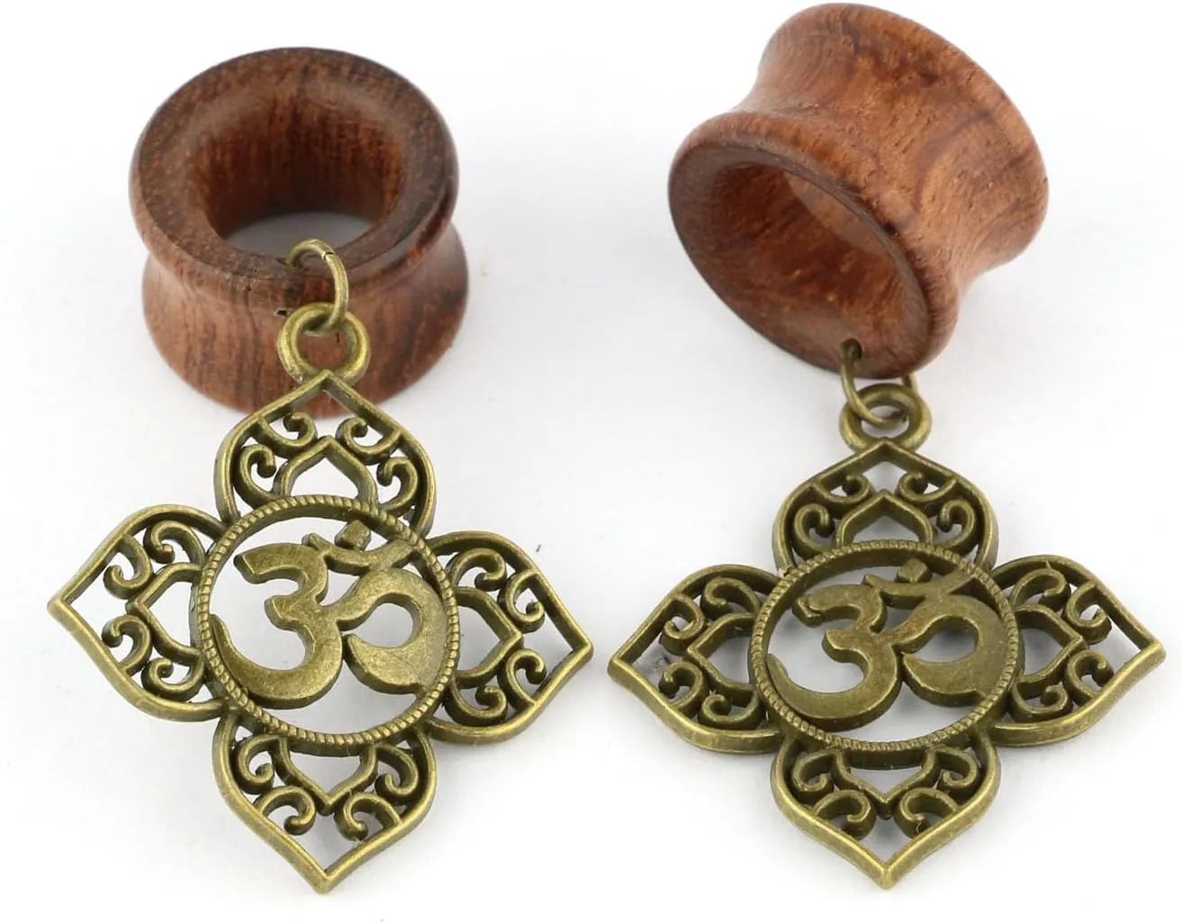 Balala 8mm-22mm Brass Hinduism OM Symbols Dangle Ear Gauge Piercing Tunnels Plugs Statement Earrings