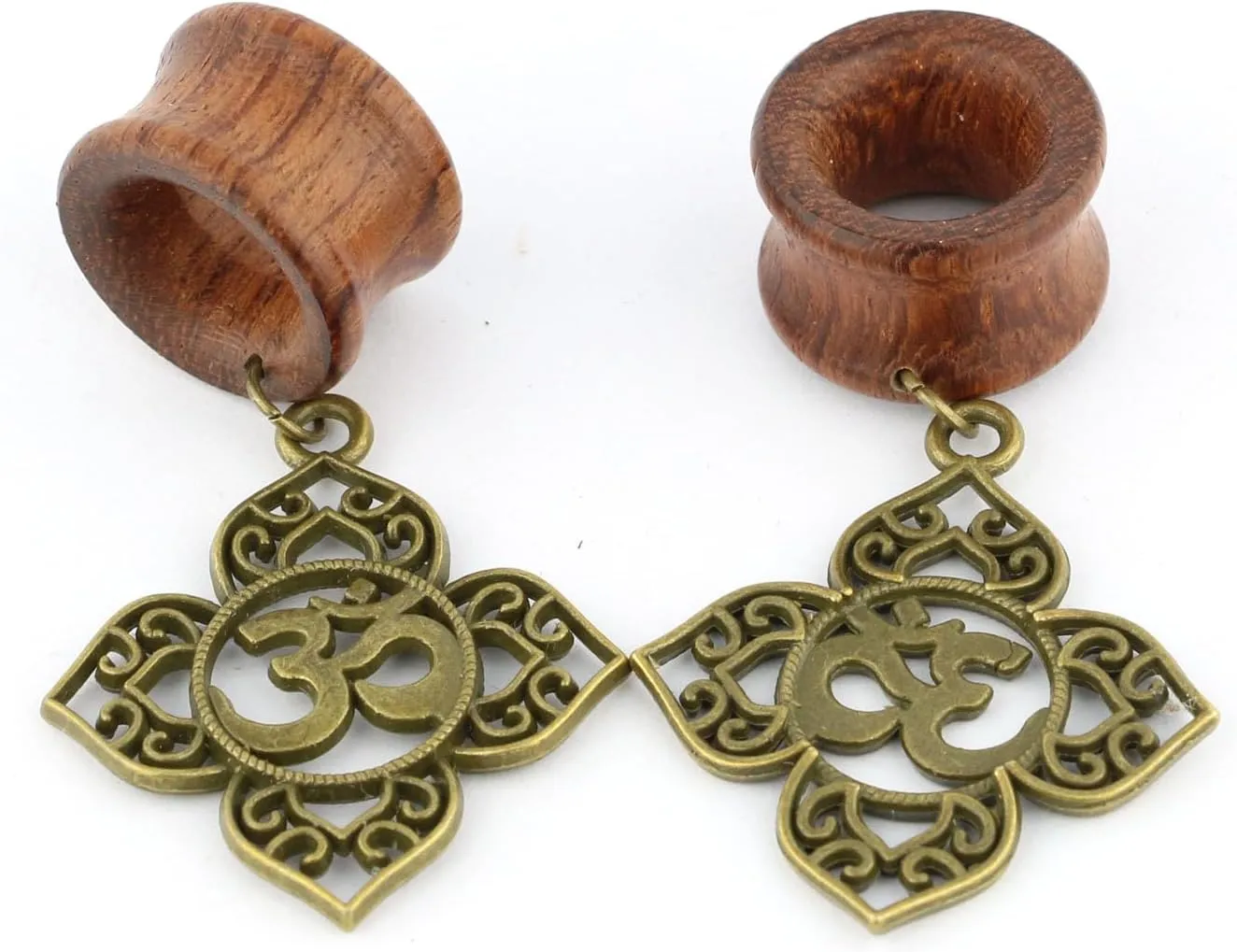 Balala 8mm-22mm Brass Hinduism OM Symbols Dangle Ear Gauge Piercing Tunnels Plugs Statement Earrings