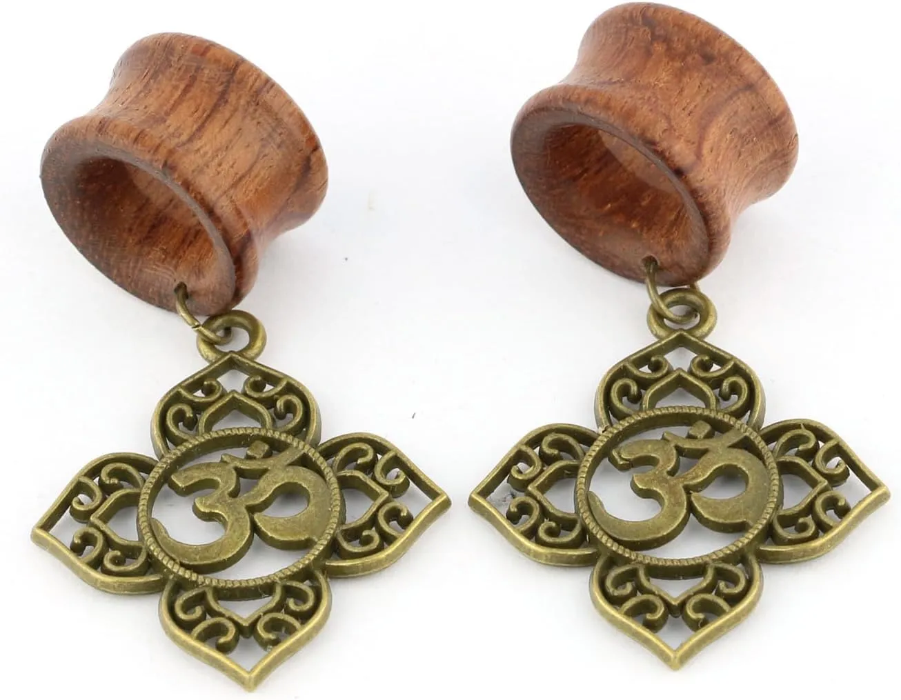 Balala 8mm-22mm Brass Hinduism OM Symbols Dangle Ear Gauge Piercing Tunnels Plugs Statement Earrings