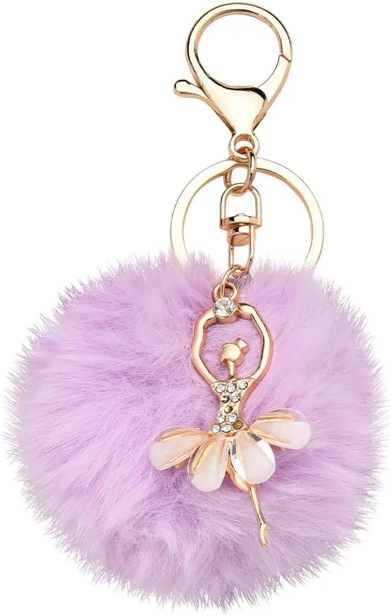 Ballet Keychains Fur Ball Keychain for Women Girls Gifts for Ballet Dancer Ballet Lovers Birthday Valentines Day Gifts