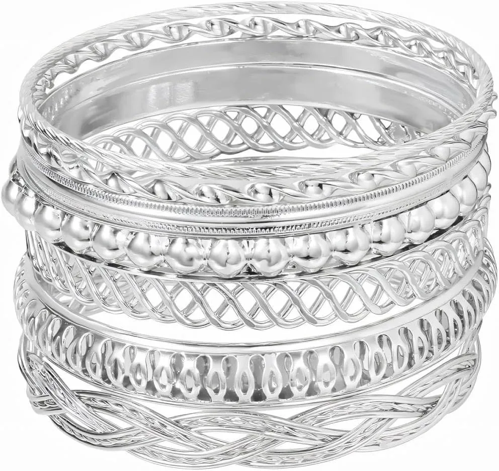 Bangle Bracelets for Women Gold Bracelet Stack Stackable Indian Boho Chunky Silver Bangles Jewelry Sets for Women Teen Girls