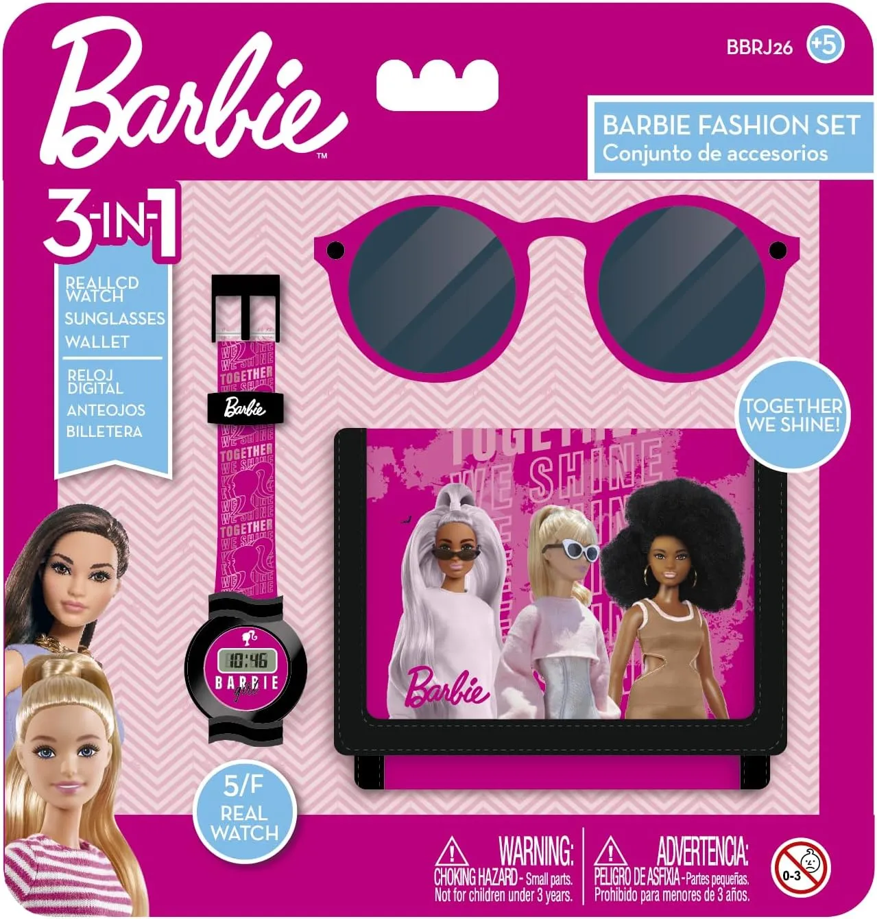 Barbie Fashion Set, Girls Toy Gift Set: LCD Watch, Sunglasses, and Wallet - for Kids Ages 3 and Up