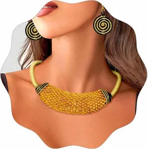 Barode African Statement Choker Necklaces Earrings Gold Chunky Bib Collar Necklace Ethnic Indian Tribal Costume Jewelry Set for Women