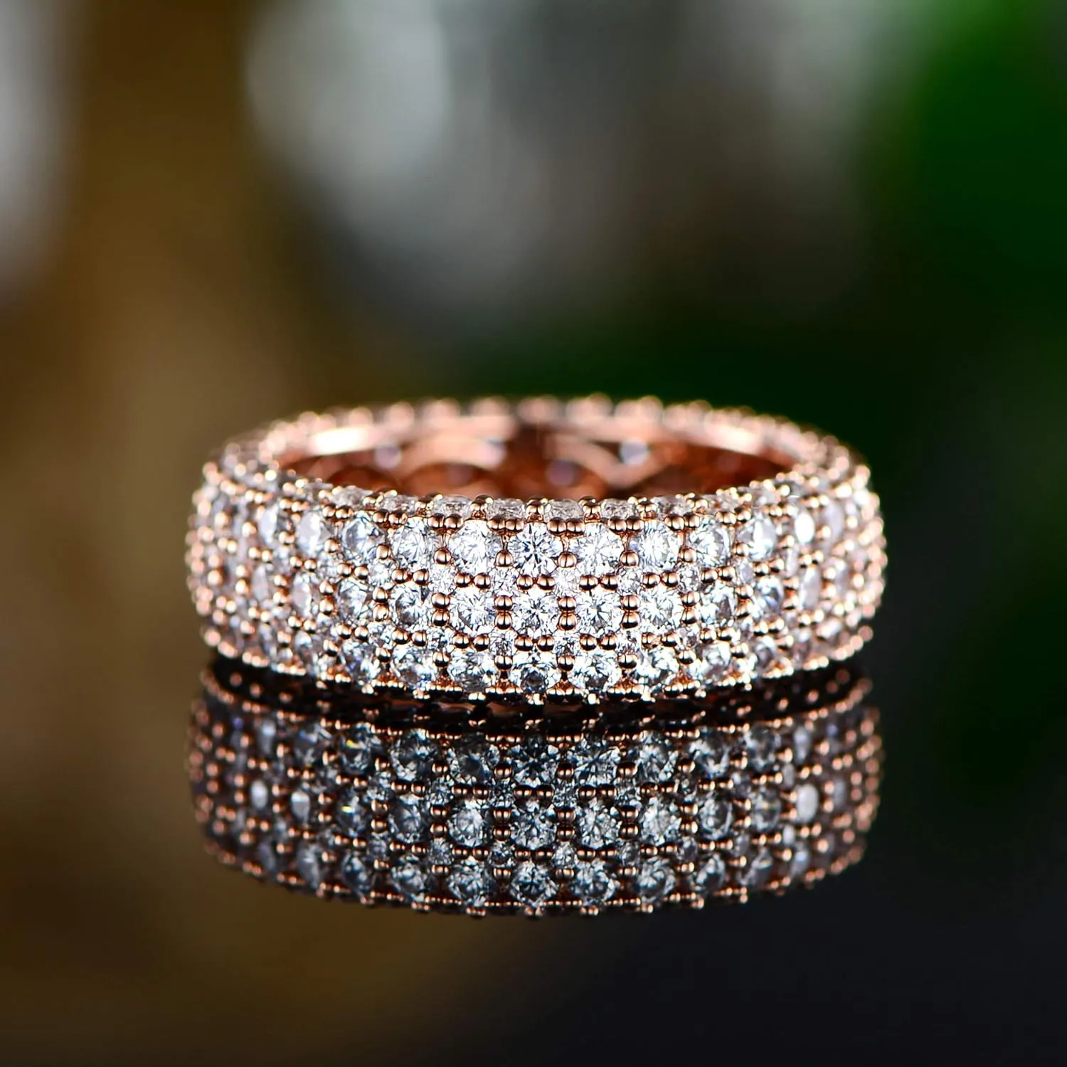 Barzel Women's Wide Eternity Ring Wedding Band - 18k White or Rose Gold Plated Wide Band Cubic Zirconia Eternity Ring