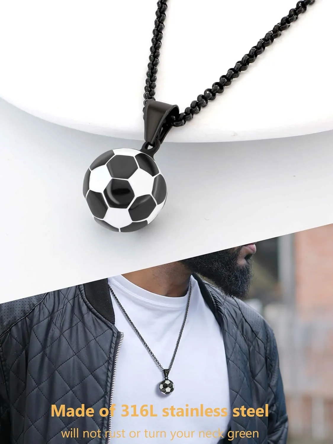 Baseball Soccer Football Necklaces for Men Sports Jewelry Gifts Stainless Steel Pendant Chain Mens Jewelry