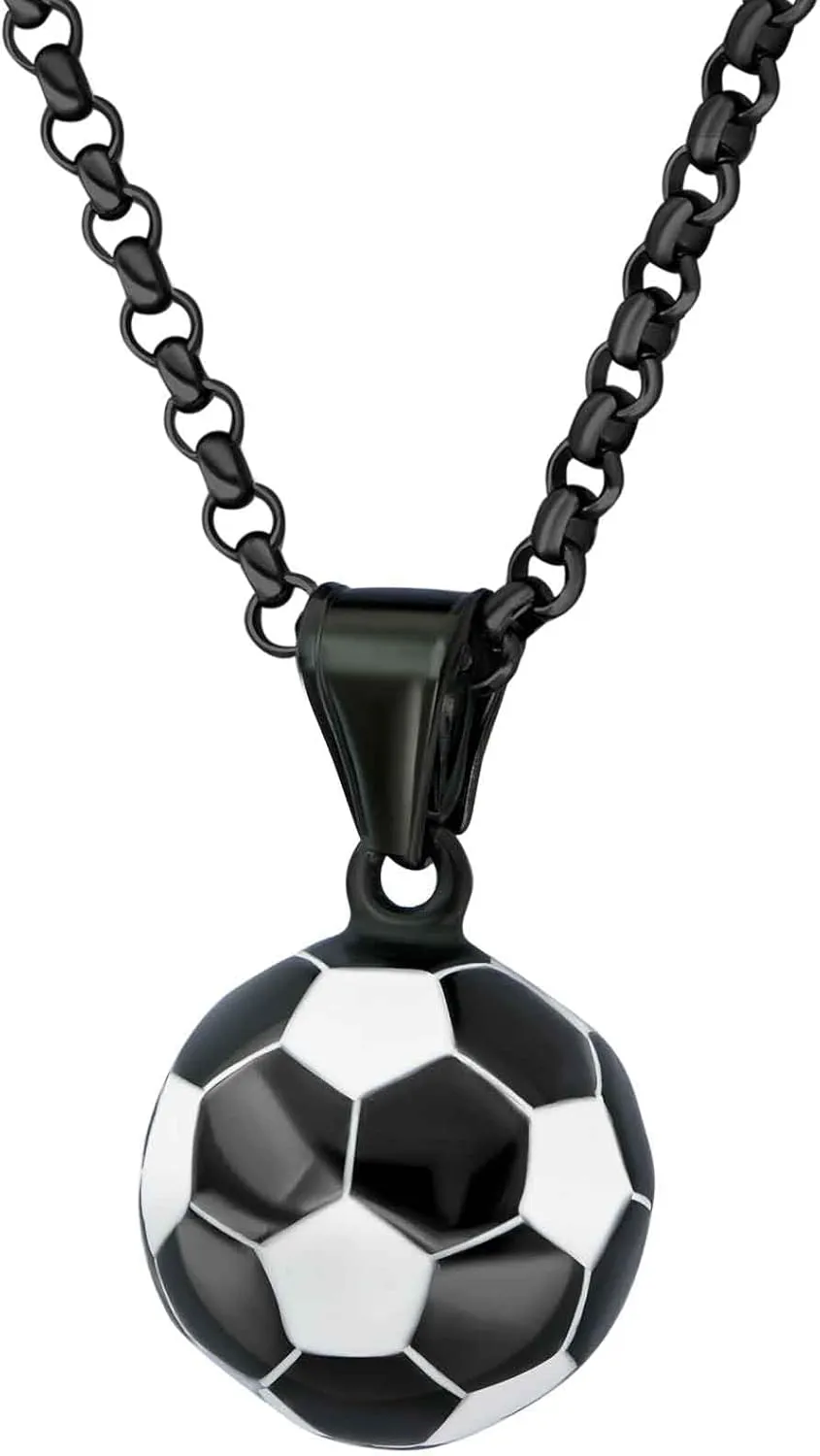 Baseball Soccer Football Necklaces for Men Sports Jewelry Gifts Stainless Steel Pendant Chain Mens Jewelry