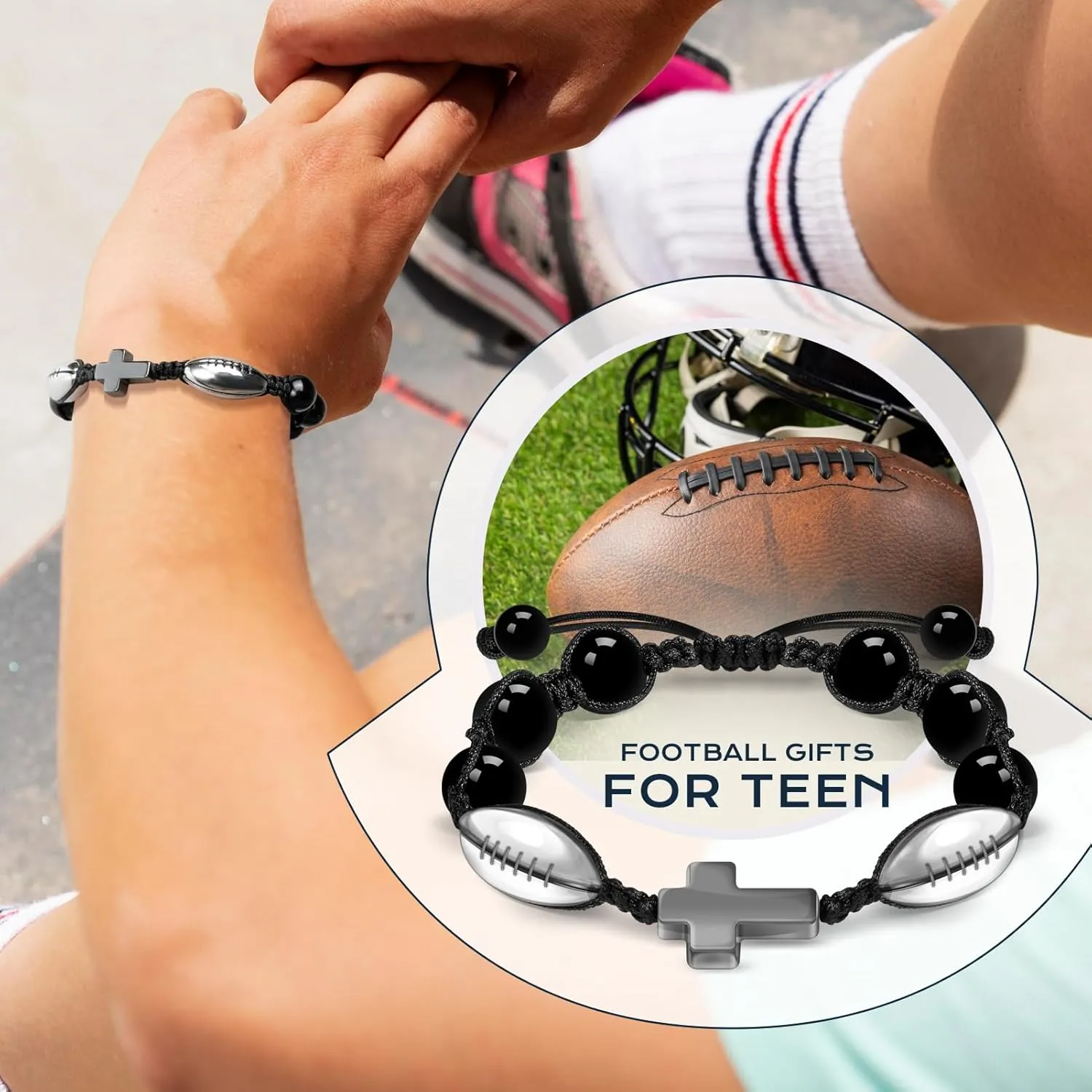 Baseball Soccer Volleyball Basketball Football Bracelet Gifts Stainless Steel Cross Bracelets Gifts for Son, Grandson, Nephew, Brother, Daughter