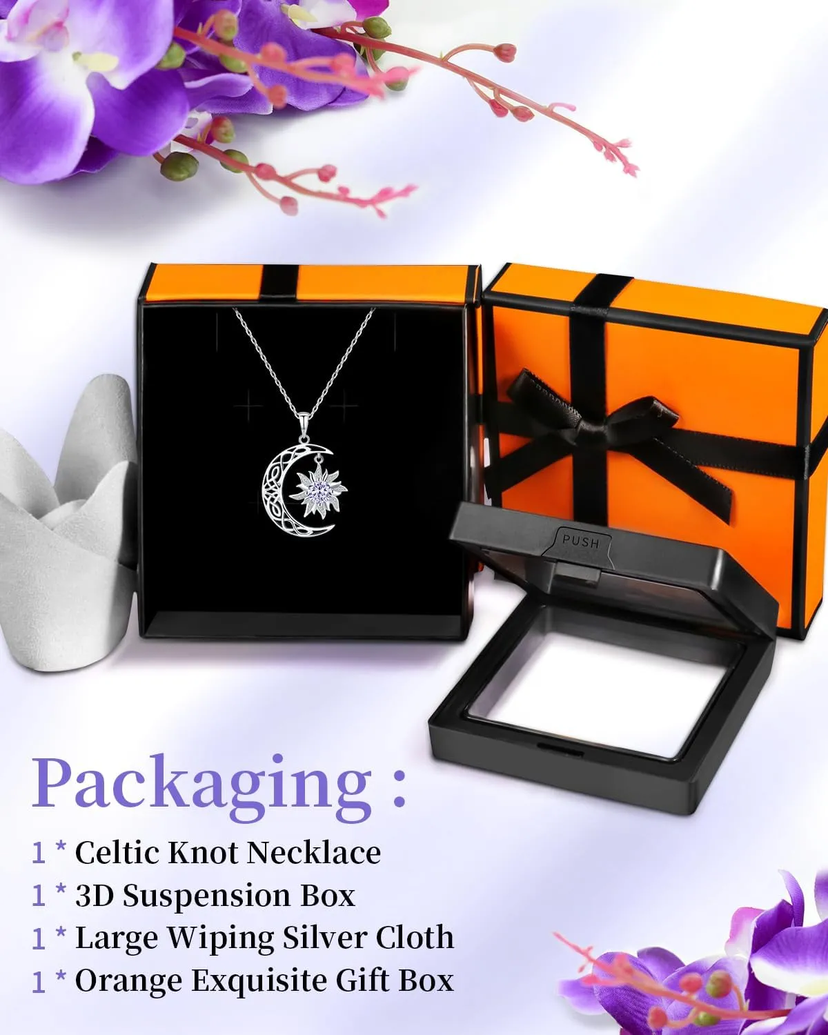 BDL Birthstone Necklaces for Women, 925 Sterling Silver Sun Moon Witch Jewelry Christmas Gifts