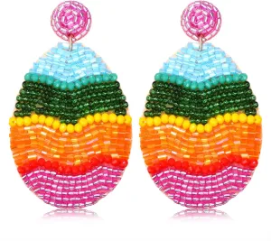 Beaded Easter Earrings Handmade Easter Egg Earrings Lovely Spring Earrings Statement Beaded Egg Dangle Earrings Cute Easter Jewelry Gift