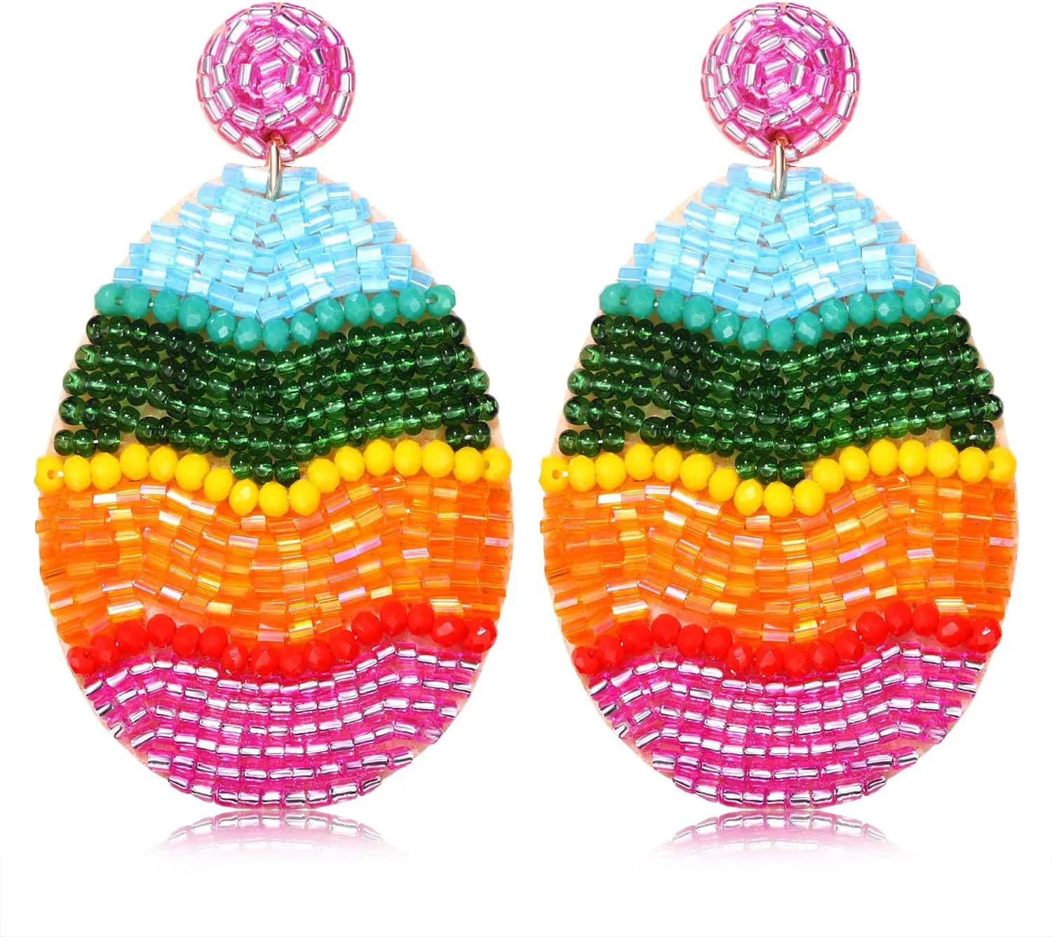 Beaded Easter Earrings Handmade Easter Egg Earrings Lovely Spring Earrings Statement Beaded Egg Dangle Earrings Cute Easter Jewelry Gift