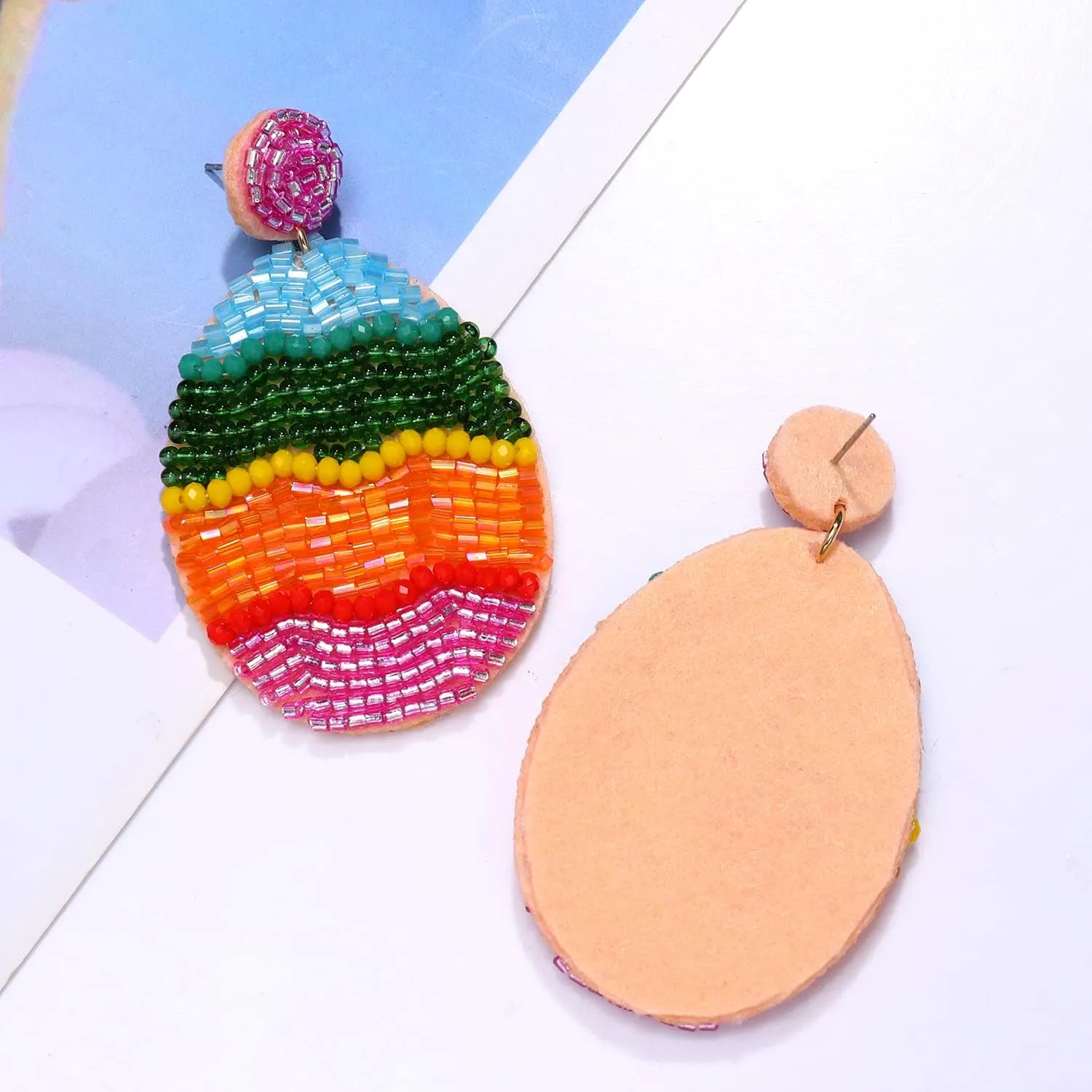 Beaded Easter Earrings Handmade Easter Egg Earrings Lovely Spring Earrings Statement Beaded Egg Dangle Earrings Cute Easter Jewelry Gift