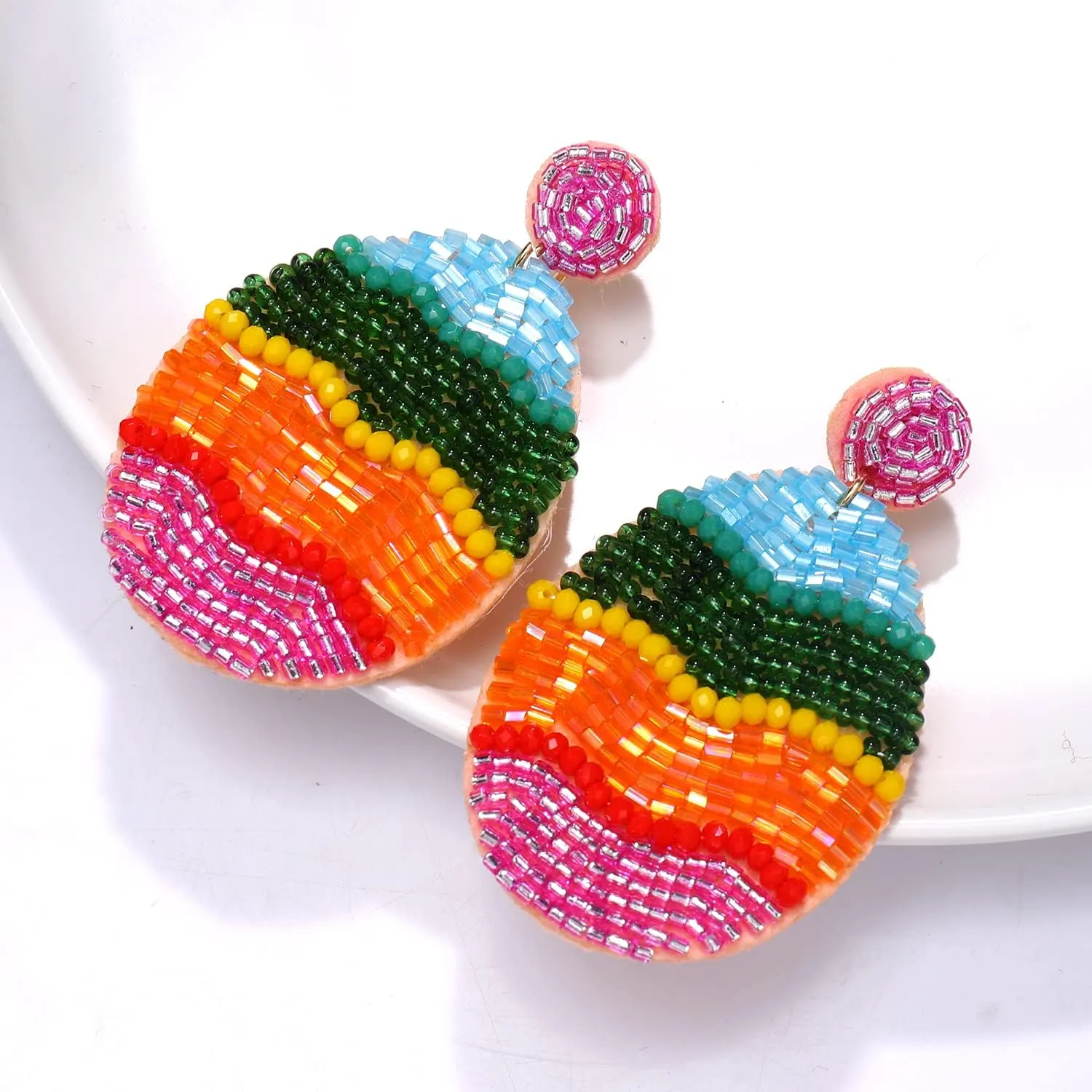 Beaded Easter Earrings Handmade Easter Egg Earrings Lovely Spring Earrings Statement Beaded Egg Dangle Earrings Cute Easter Jewelry Gift