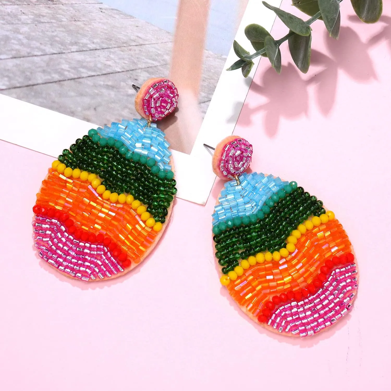 Beaded Easter Earrings Handmade Easter Egg Earrings Lovely Spring Earrings Statement Beaded Egg Dangle Earrings Cute Easter Jewelry Gift