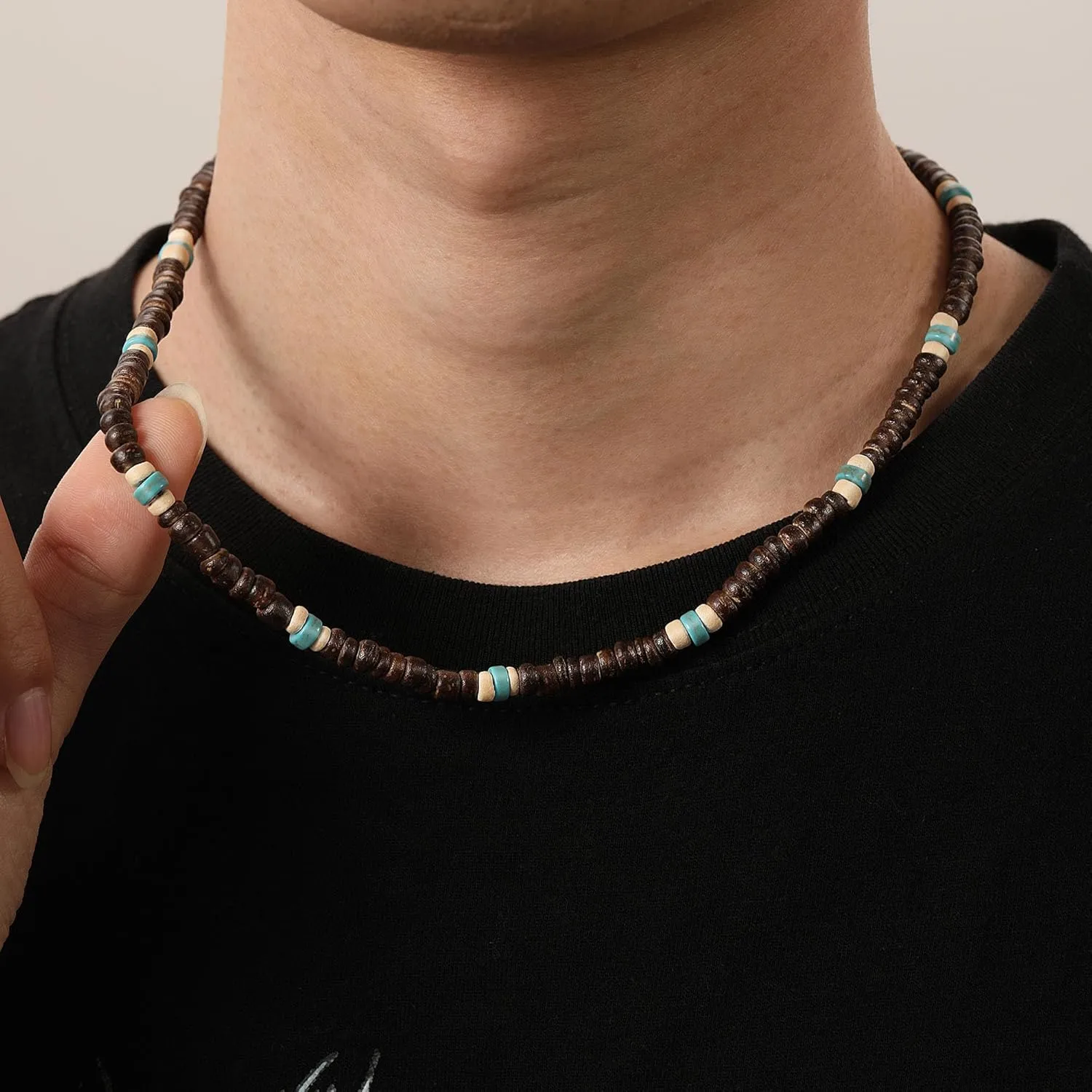 Beaded Necklace for Men Trendy Colorful Bead Necklaces for Men Teen Boy Gifts Boho Choker Necklace Summer Beach Coconut Husk Bead Graduation Gift for Him Boyfriend Anniversary Jewelry