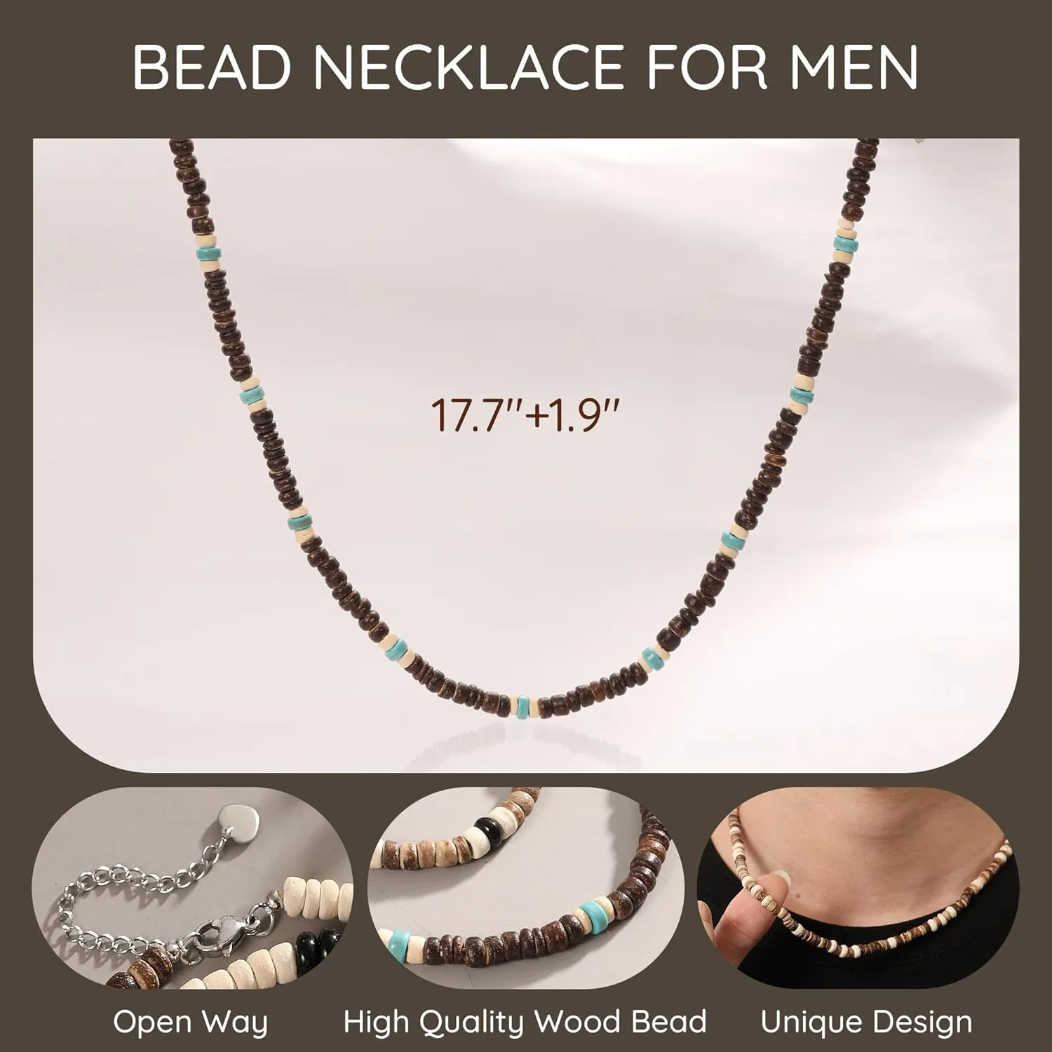 Beaded Necklace for Men Trendy Colorful Bead Necklaces for Men Teen Boy Gifts Boho Choker Necklace Summer Beach Coconut Husk Bead Graduation Gift for Him Boyfriend Anniversary Jewelry