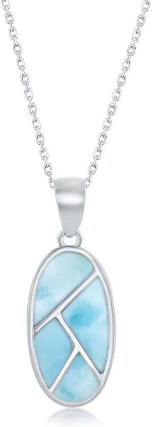 Beaux Bijoux Oval with Multi-Shaped Caribbean Natural Larimar Gemstone Sterling Silver Pendant 18 Necklace Jewelry for Women or Teens