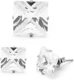 BEBERLINI Square Stud Earrings 14K Gold Plated Silver Black Cubic Zirconia Ear Piercing Stainless Steel Jewelry Men 3-10 mm