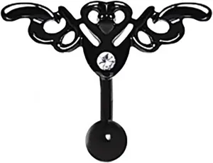 Belly Button Ring Navel Tribal Winged Heart with Gem Black Top Down