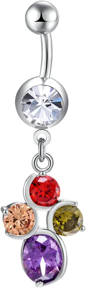 Belly Piercing, Stainless Steel with Colorful Cubic Zirconia Navel Rings, Colorful 4.58G