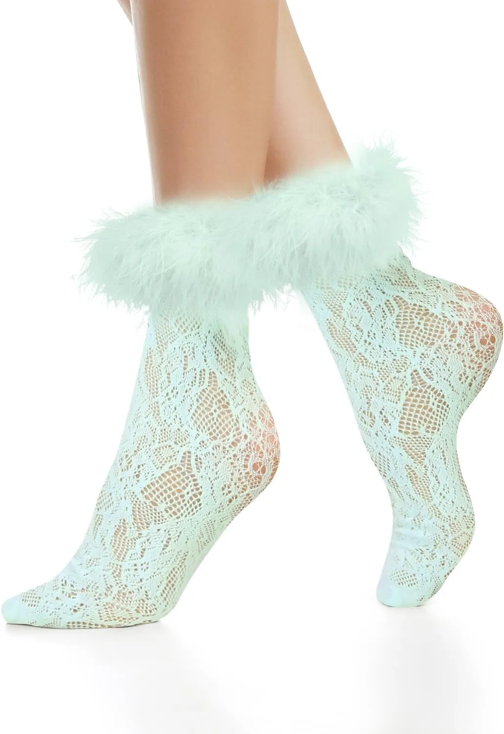 Benefeet Women's Ruffle Fishnet Anklet Socks - Fake Feather Cuff Mesh Lace - Gift
