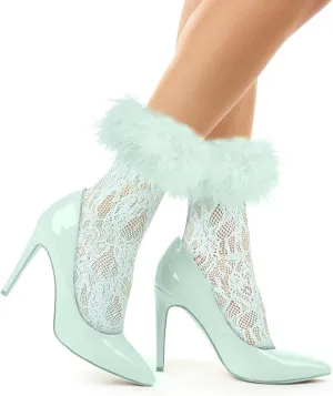 Benefeet Women's Ruffle Fishnet Anklet Socks - Fake Feather Cuff Mesh Lace - Gift