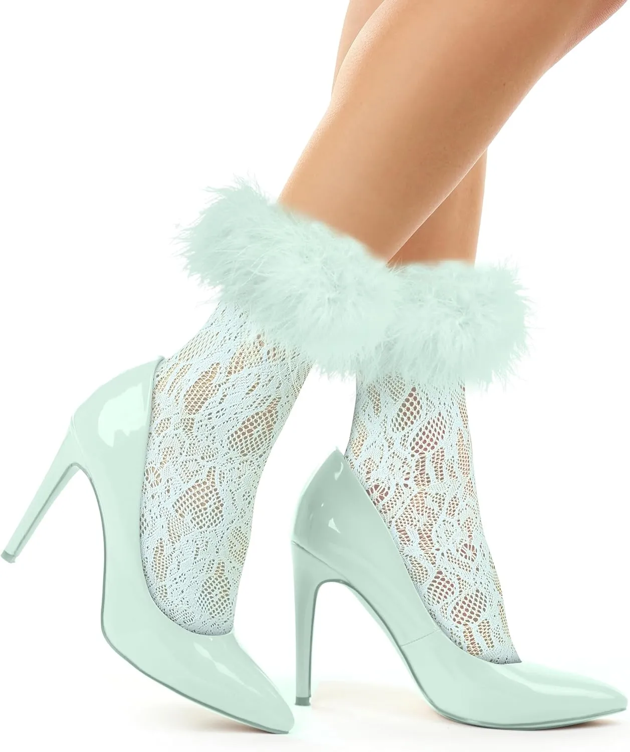 Benefeet Women's Ruffle Fishnet Anklet Socks - Fake Feather Cuff Mesh Lace - Gift