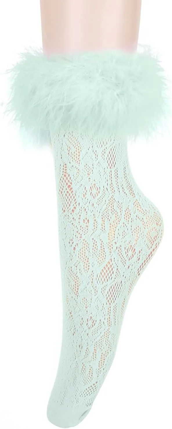 Benefeet Women's Ruffle Fishnet Anklet Socks - Fake Feather Cuff Mesh Lace - Gift
