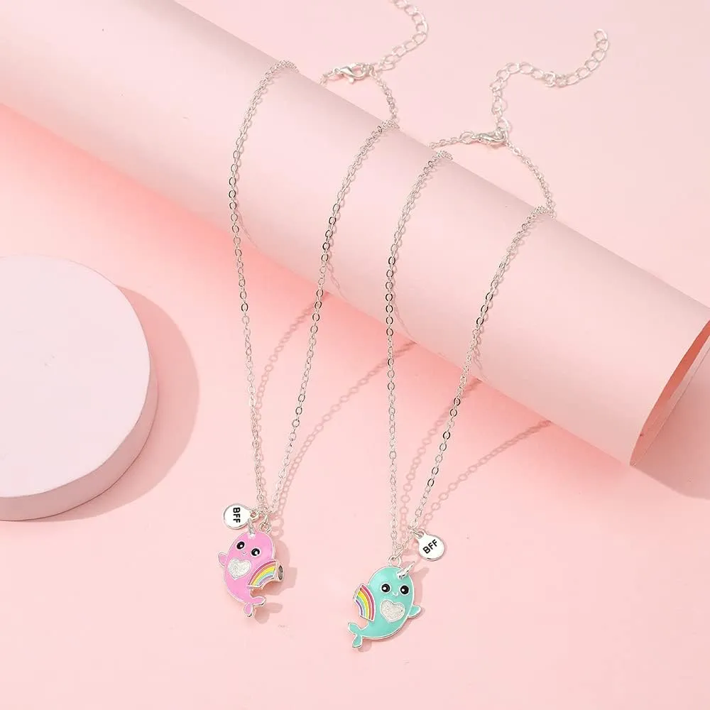 Best Friends Necklace for 2 Magnetic Split Heart Necklaces Set Friendship Gifts BFF Matching Pendant