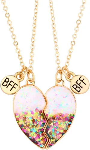 Best Friends Necklace for 2 Magnetic Split Heart Necklaces Set Friendship Gifts BFF Matching Pendant
