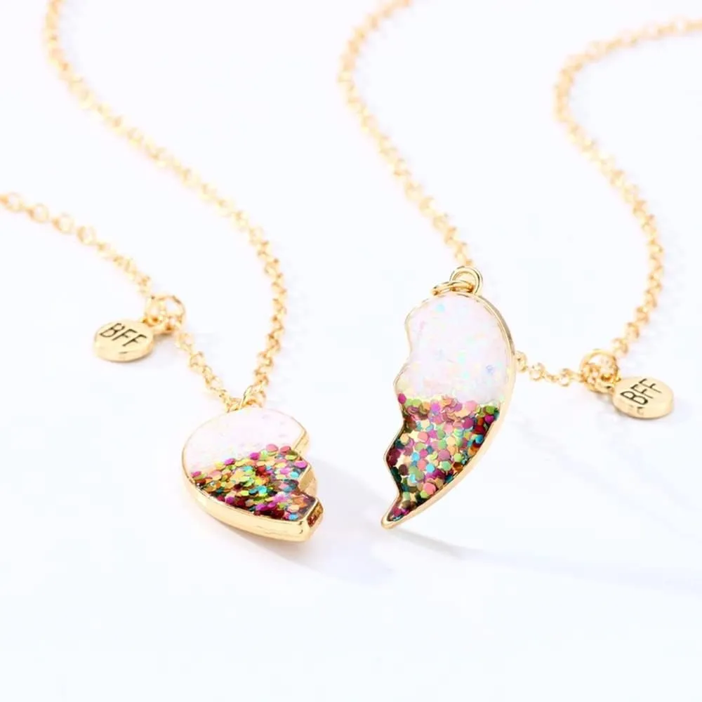 Best Friends Necklace for 2 Magnetic Split Heart Necklaces Set Friendship Gifts BFF Matching Pendant