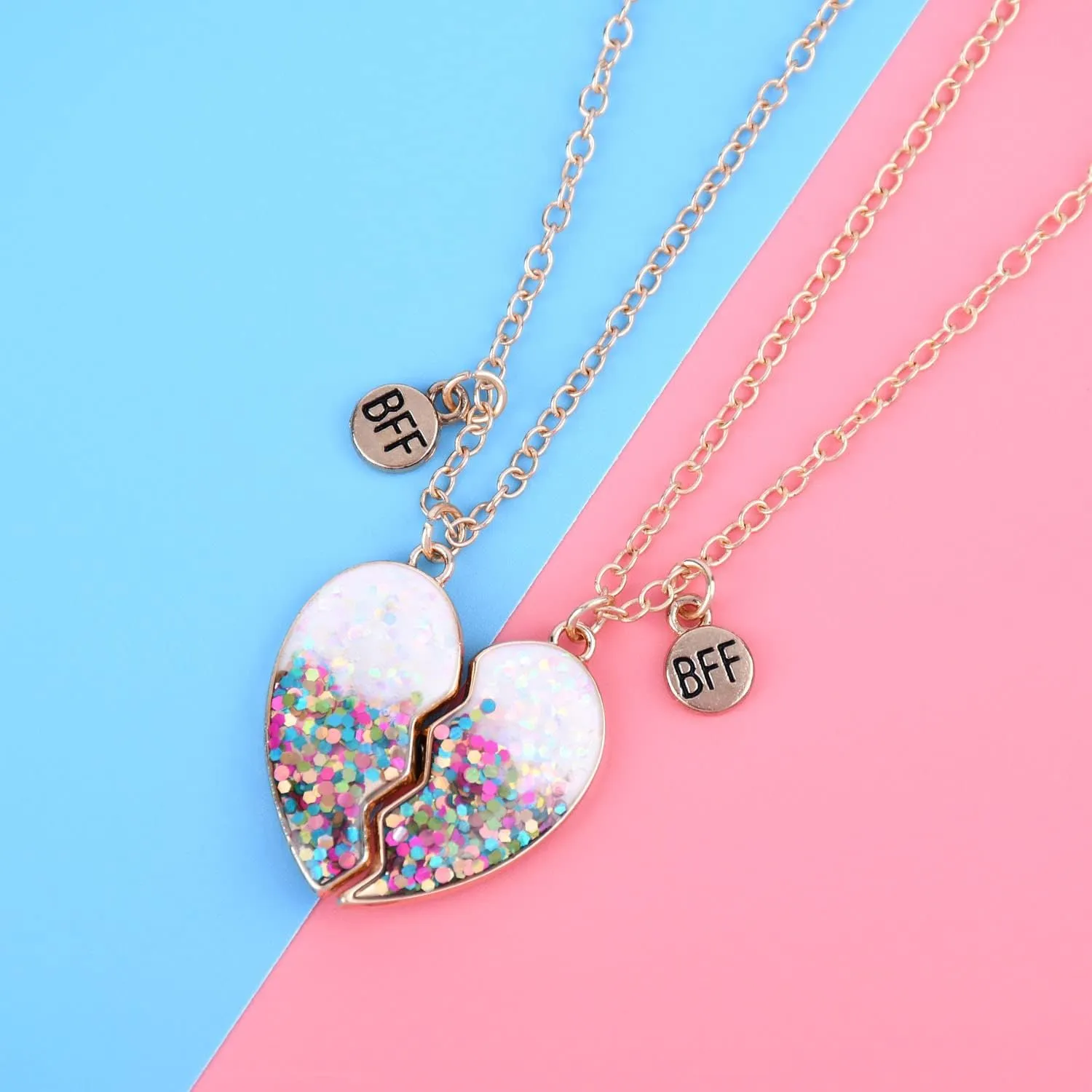 Best Friends Necklace for 2 Magnetic Split Heart Necklaces Set Friendship Gifts BFF Matching Pendant