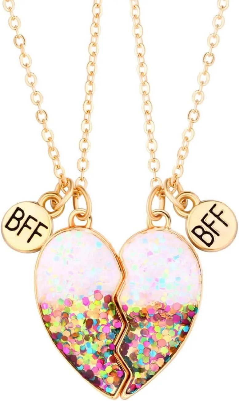 Best Friends Necklace for 2 Magnetic Split Heart Necklaces Set Friendship Gifts BFF Matching Pendant