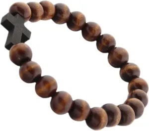 BESTYASH Wooden Beaded Cross Bracelet Christian Prayer Wrist Chain Vintage Style Fashion Jewelry