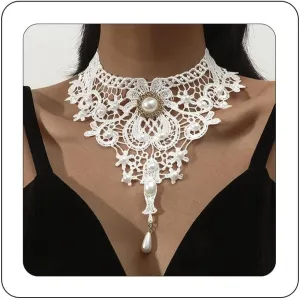 Bethynas Gothic Black Lace Crystal Choker Necklace Sexy Gemstone Pendant Neck Chain Halloween Costume Jewelry for Women
