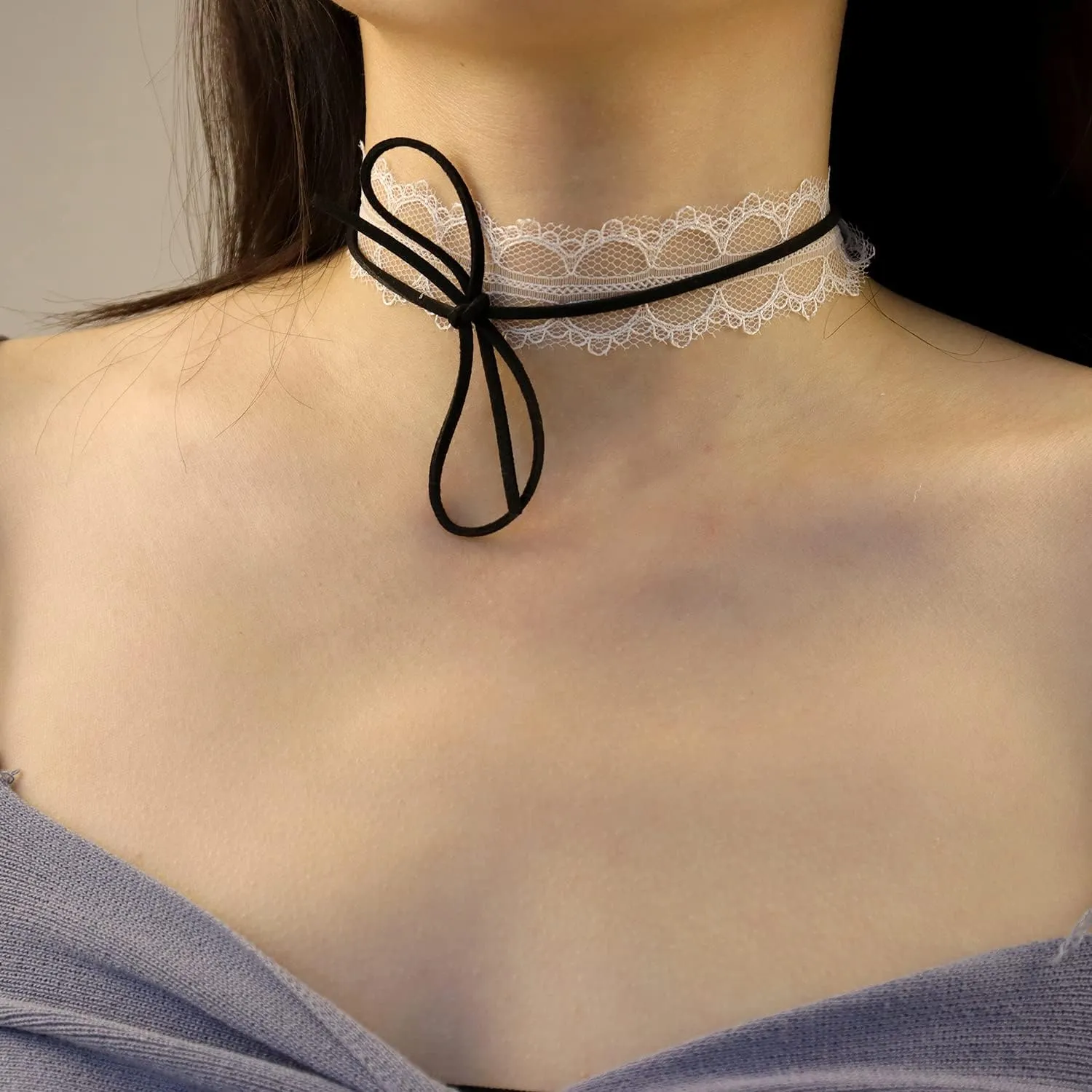 Bethynas Gothic Sexy Lace Choker Necklace Vintage White Lace Bowknot Collar Neck Chain Bridal Weeding Party Pearl Neck Accessories Lolita Cosplay Costume Jewelry for Women