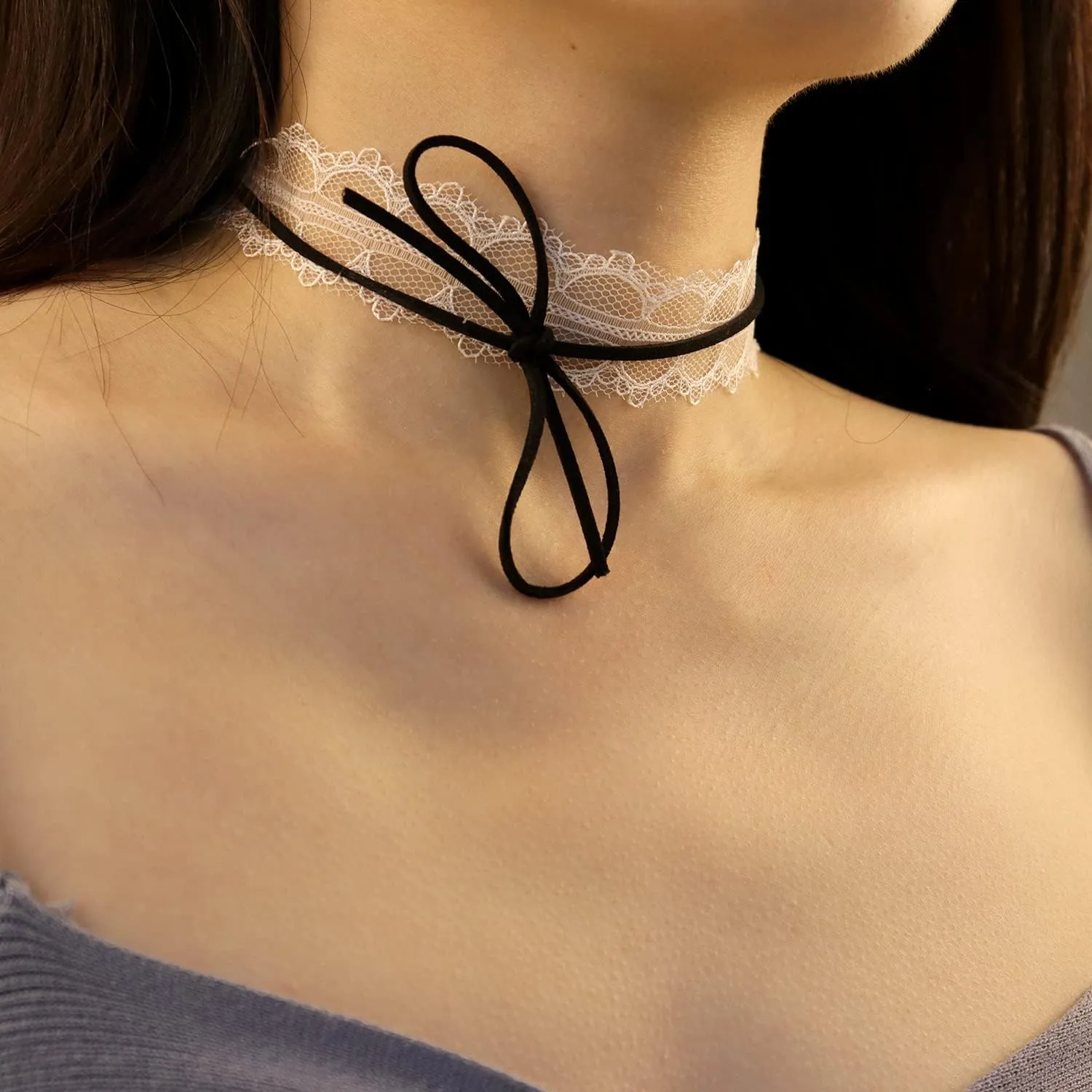 Bethynas Gothic Sexy Lace Choker Necklace Vintage White Lace Bowknot Collar Neck Chain Bridal Weeding Party Pearl Neck Accessories Lolita Cosplay Costume Jewelry for Women