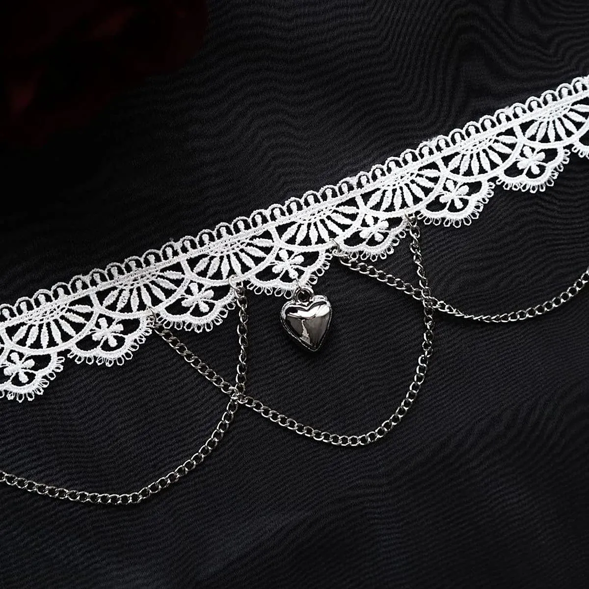 Bethynas Gothic White Lace Sexy Choker Necklace Heart Butterfly Pendant Tassel Collar Neck Chain Bridal Wedding Jewelry for Women Girls