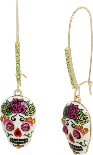 Betsey Johnson Womens Sugar Skull Dangle Earrings